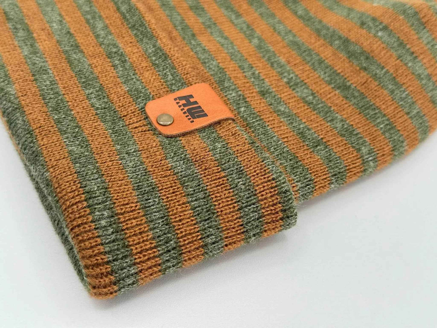 HAAKWEAR H Stitch RORO Cuffed Beanie (Patent Pending Design) Brown / Green, Made in USA