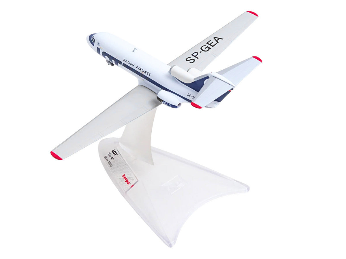 Yakovlev Yak-40 Commercial Aircraft "LOT Polish Airlines" (SP-GEA) White with Blue Stripes and Tail 1/200 Diecast Model by Herpa