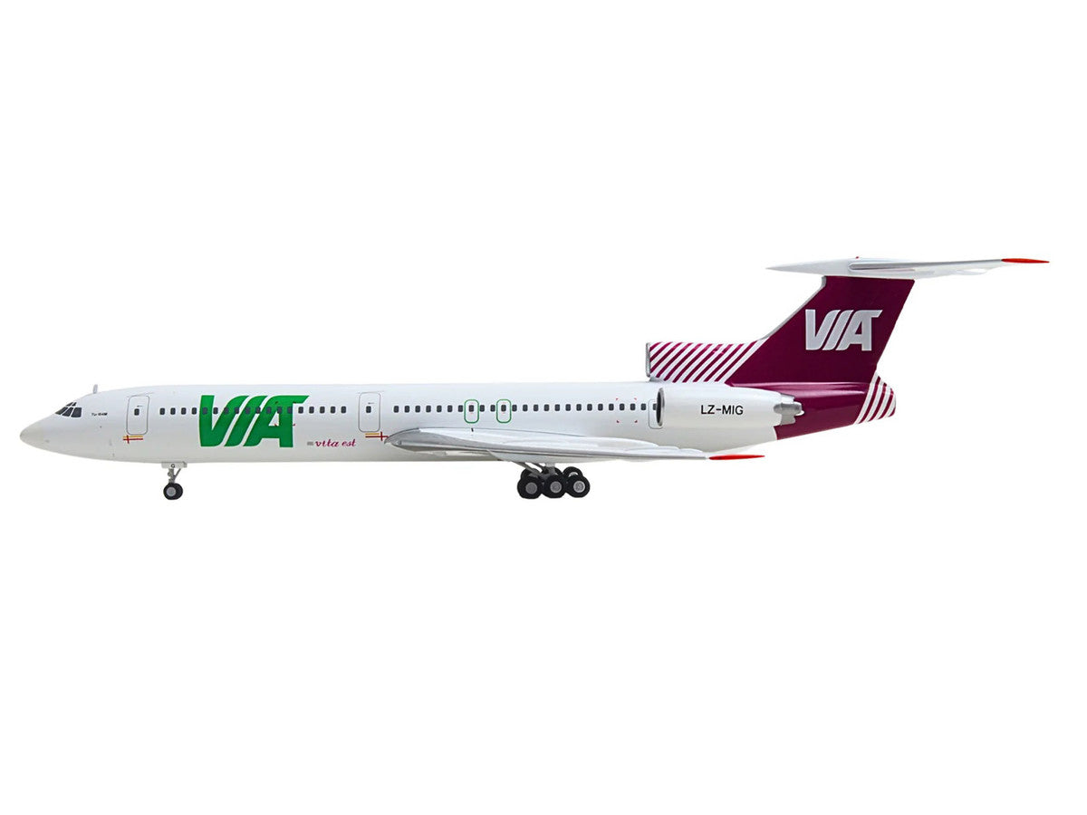 Tupolev TU-154M Commercial Aircraft "Air Via" (LZ-MIG) White with Red Tail 1/200 Diecast Model by Herpa