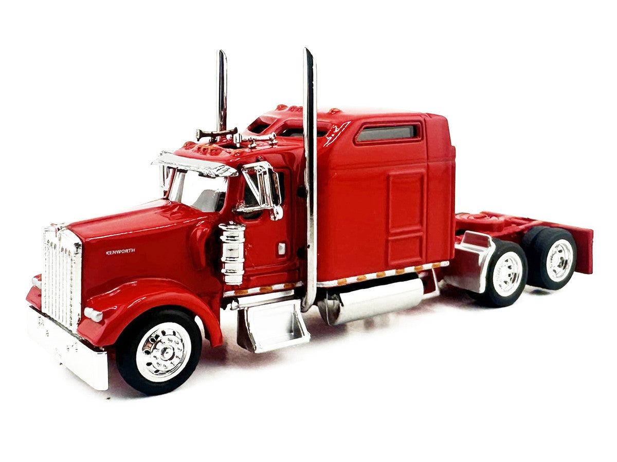 Kenworth W900L Truck Tractor with Sleeper Cab Red and Covered Grain Trailer White with Red Tarp Combo Set 1/87 (HO) Plastic Model Car by HO Logistics
