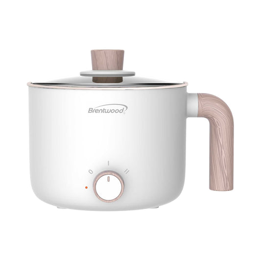 Brentwood 1.5Liter Multi-Function Electric Hot Pot Cooker in White with Ceramic Non-Stick Coating