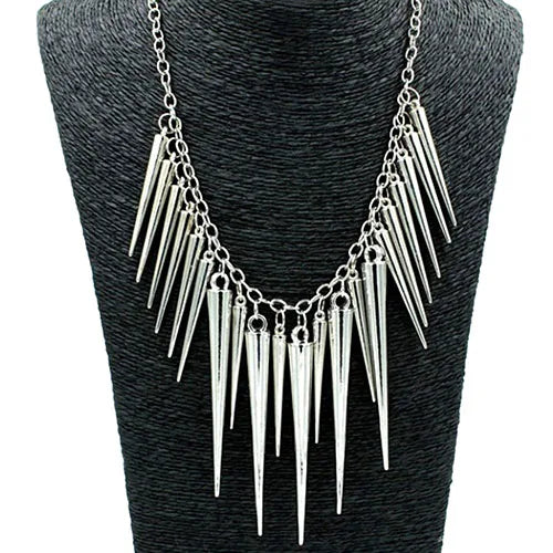 Women's Multilayer Spike Rivet Tassels Chain Bib Statement Necklace Punk