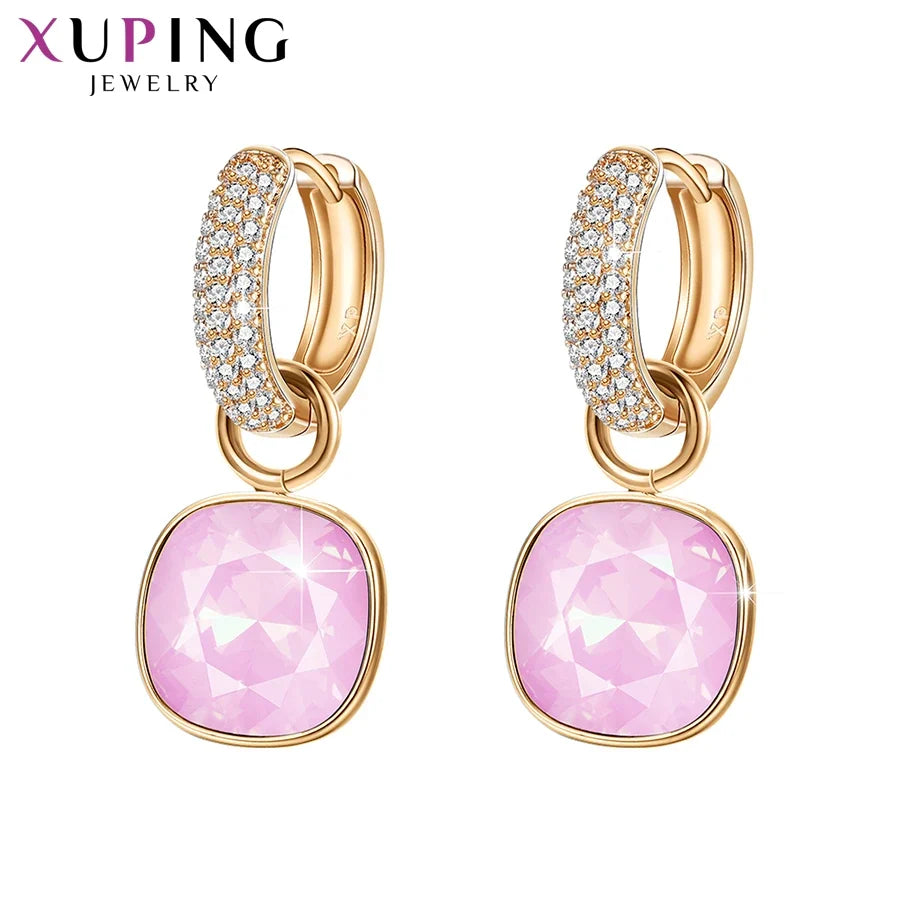 Xuping Jewelry Charm Square Shaped Luxury Exquisite Gold Color Plated Crystal Earring for Women Gift A00606258
