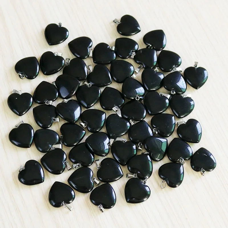Natural Black Obsidian Stone Heart Beads Healing Pendant Women Charms 20mm Wholesale For Jewelry Making Earring Accessories