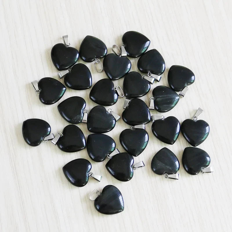 Natural Black Obsidian Stone Heart Beads Healing Pendant Women Charms 20mm Wholesale For Jewelry Making Earring Accessories