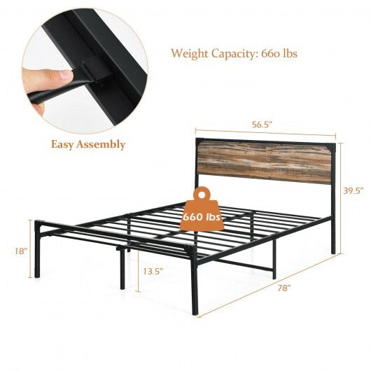 Platform Full/Queen Bed with Rustic Headboard and Footboard-Full Size - Color: Black - Size: Full Size