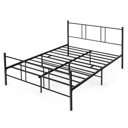 Full/Queen Size Platform Bed Frame with High Headboard-Queen Size - Color: Black - Size: Queen Size