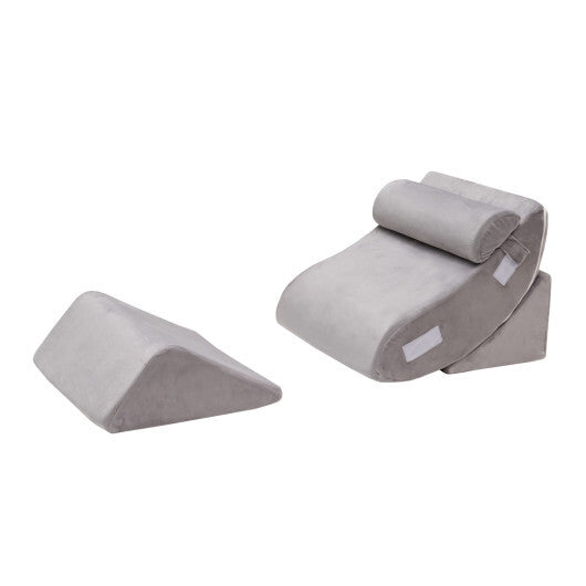 4 Pieces Bed Wedge Pillow for Back Neck and Leg Pain Relief-Gray - Color: Gray