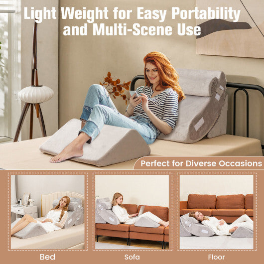 4 Pieces Bed Wedge Pillow for Back Neck and Leg Pain Relief-Gray - Color: Gray