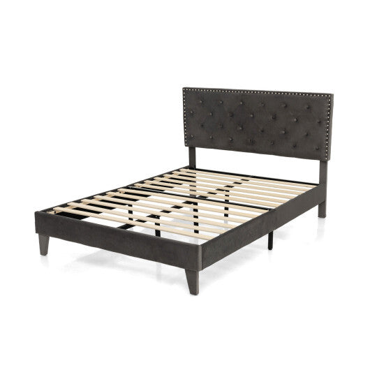 Full/Queen Size Upholstered Platform Bed with Tufted Headboard-Queen Size