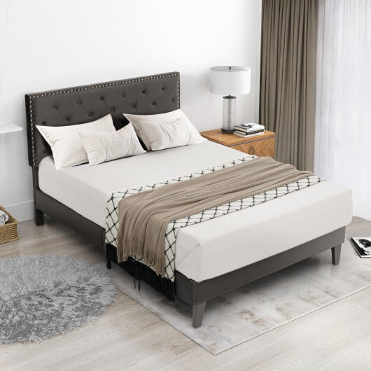 Full/Queen Size Upholstered Platform Bed with Tufted Headboard-Queen Size