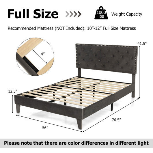 Full/Queen Size Upholstered Platform Bed with Tufted Headboard-Queen Size