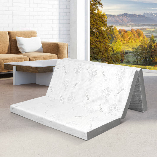 4 Inch Tri-fold Cooling Gel Memory Foam Mattress-Full Size - Color: White - Size: Full Size