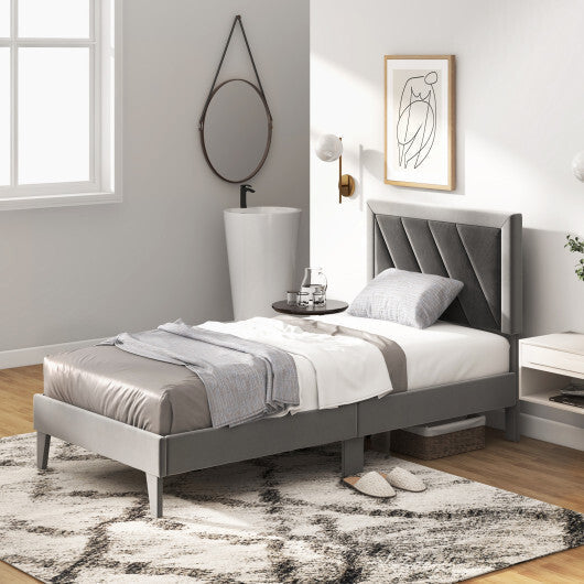 Twin/Full/Queen Platform Bed with High Headboard and Wooden Slats-Full Size