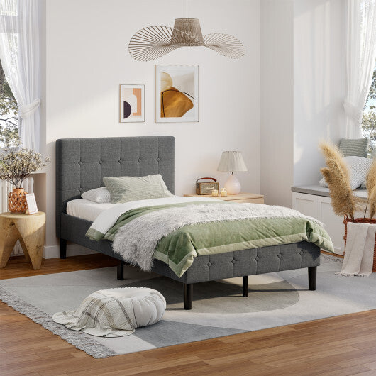 Platform Bed with Button Tufted Headboard-Beige