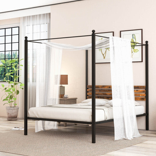 Queen Size Canopy Bed Frame with Under Bed Storage-Twin Size