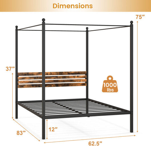 Queen Size Canopy Bed Frame with Under Bed Storage-Twin Size