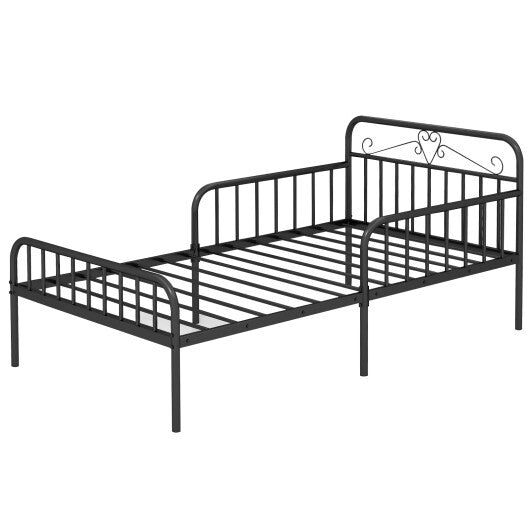 Twin Size Bed Frame with Headboard and Safety Side Guardrails-Gold