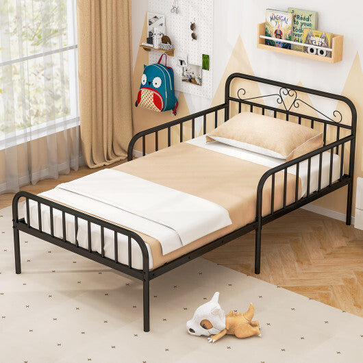Twin Size Bed Frame with Headboard and Safety Side Guardrails-Gold