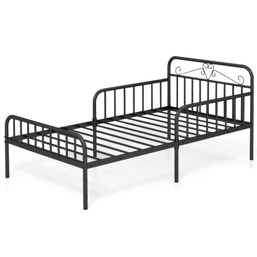 Twin Size Bed Frame with Headboard and Safety Side Guardrails-Gold