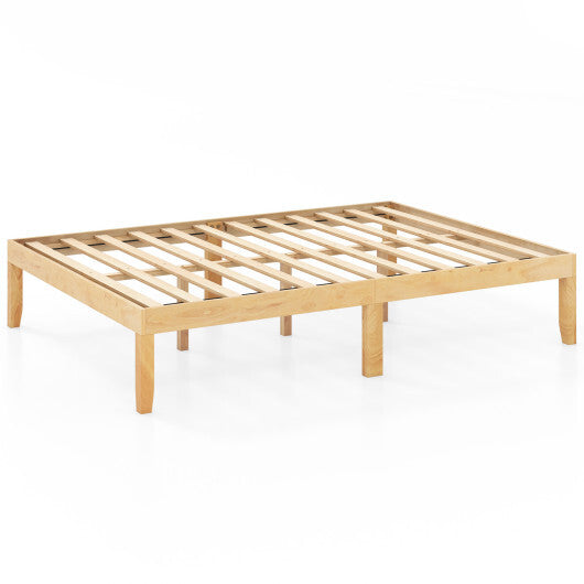 Full Size Wood Bed Frame with Wooden Slats Support and Rubber Wood Legs-Espresso