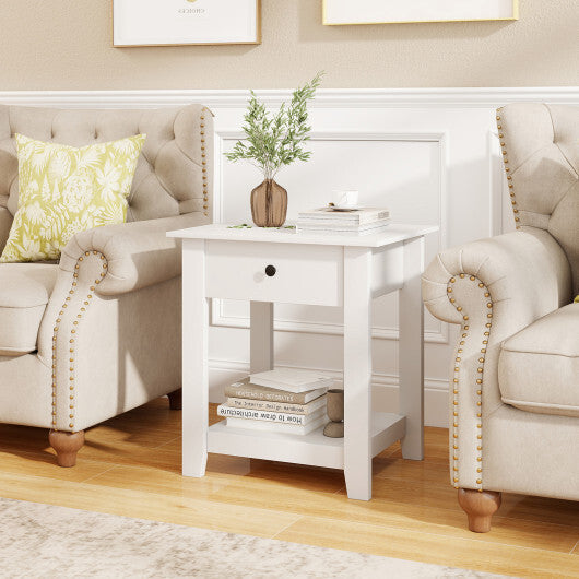 Nightstand with Drawer 3-Tier Modern Bedside Table with Open Shelf and Storage-Black
