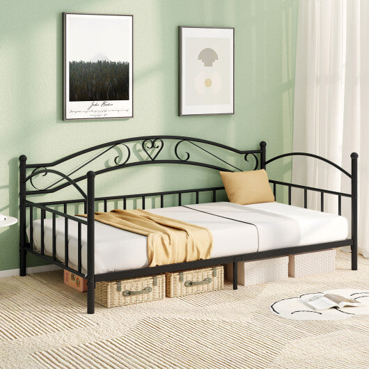 Twin Size Metal Daybed Frame with Headboard for Bedroom-White