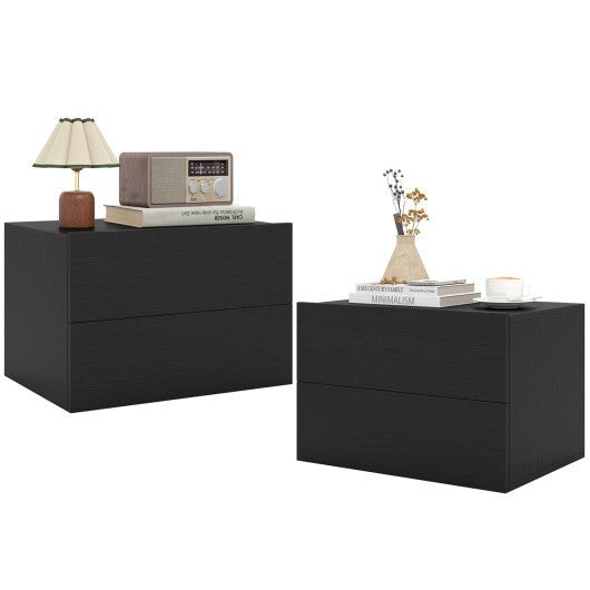 2 Storage Drawers Wall Mounted Floating Nightstand for Bedroom-Gray