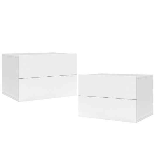 2 Storage Drawers Wall Mounted Floating Nightstand for Bedroom-Gray