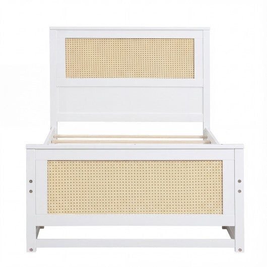 Twin Size Rattan Bed Frame with Storage Drawers-Gray
