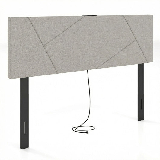 Headboard for Full Size Bed and Queen Geometric Upholstered Head Board-Gray