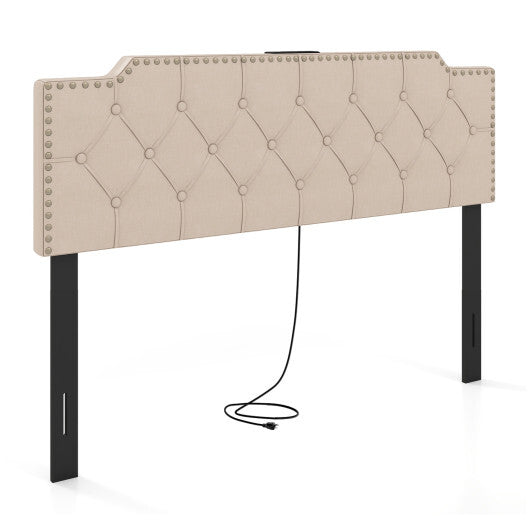 Headboard for Queen and Full Size Bed Rivet Tufted Upholstered Head Board-Gray