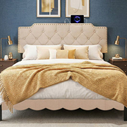 Headboard for Queen and Full Size Bed Rivet Tufted Upholstered Head Board-Gray