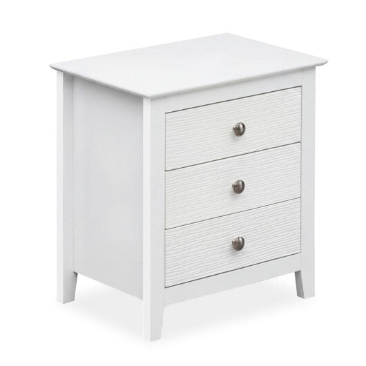 Modern Farmhouse 3-Drawer NightStand with Wood Grain Accents and Sleek Knobs-White
