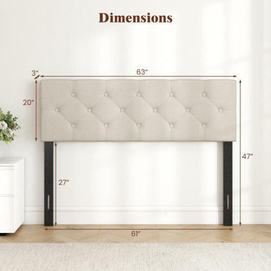 Upholstered Headboard Queen/Full Size Tufted Linen Fabric Bed Frame Mount Panel-Gray
