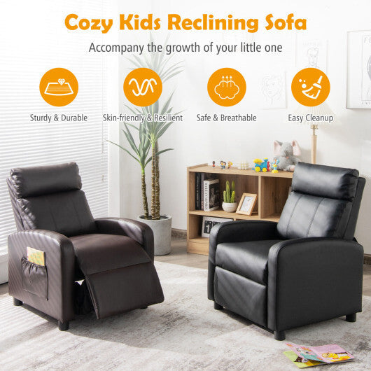 Ergonomic PU Leather Kids Recliner Lounge Sofa for 3-12 Age Group-Pink