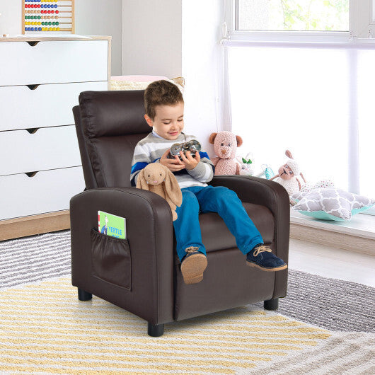 Ergonomic PU Leather Kids Recliner Lounge Sofa for 3-12 Age Group-Pink