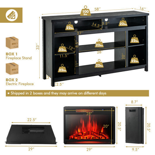 58 Inch TV Stand Entertainment Console Center with Adjustable Open Shelves-Black