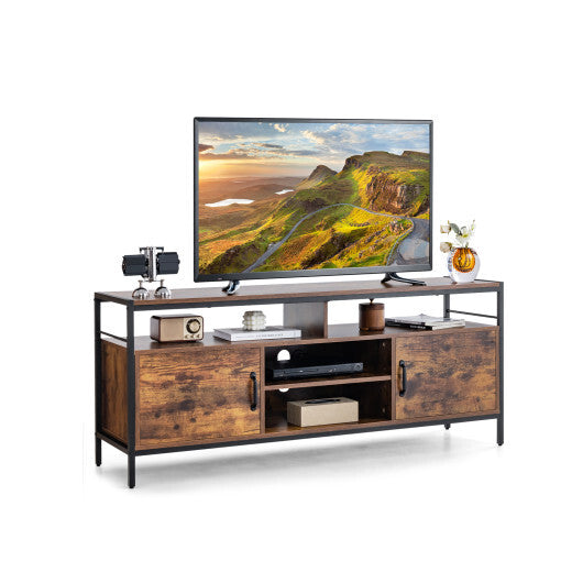 58 Inch Industrial TV Stand with Cabinets and Adjustable Shelf for TVs up to 65 Inch-Black