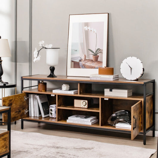 58 Inch Industrial TV Stand with Cabinets and Adjustable Shelf for TVs up to 65 Inch-Black