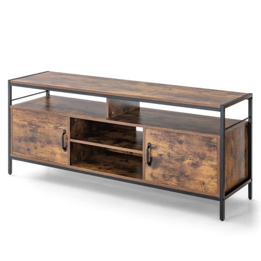 58 Inch Industrial TV Stand with Cabinets and Adjustable Shelf for TVs up to 65 Inch-Black