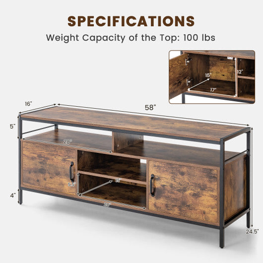58 Inch Industrial TV Stand with Cabinets and Adjustable Shelf for TVs up to 65 Inch-Black
