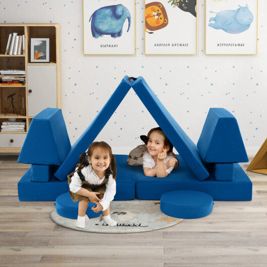 10-Piece Kids Play Couch Sofa with Portable Handle-Gray