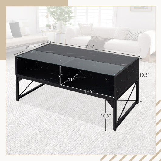 Center Table with Faux Marble and Tempered Glass Top-White