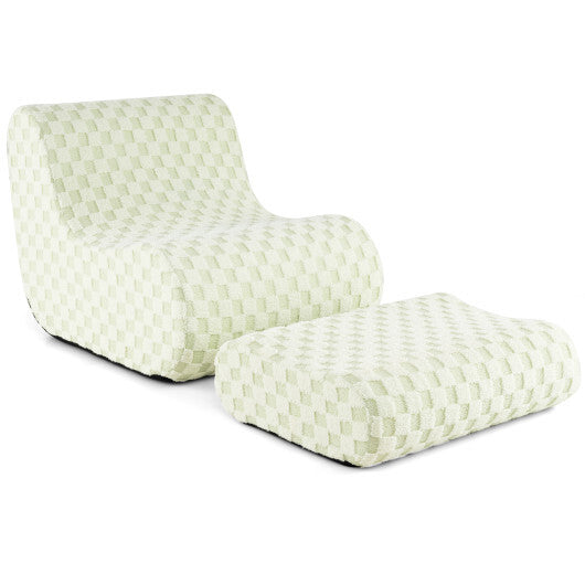Bean Bag Chair with Ottoman and High Elasticity Sponge-Green