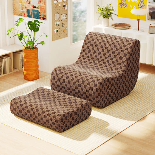 Bean Bag Chair with Ottoman and High Elasticity Sponge-Green