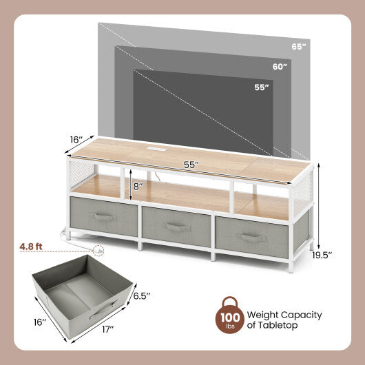 TV Stand for TVs up to 65 Inches with Power Outlets USB Charging-Rustic Brown