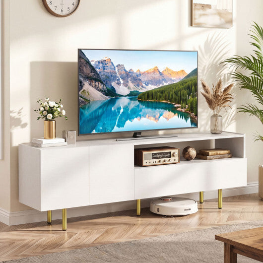 TV Stand for TVs up to 70" with Storage Cabinet and Raised Metal Legs-White