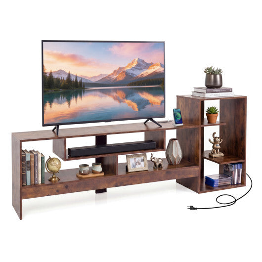 Cube TV Stand for 55 Inch TV with Power Outlets and Open Storage Shelves-Rusticbrown