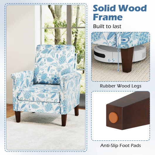 Floral Accent Chair Farmhouse Boho Armchair with Solid Wood Legs and High Back-Blue